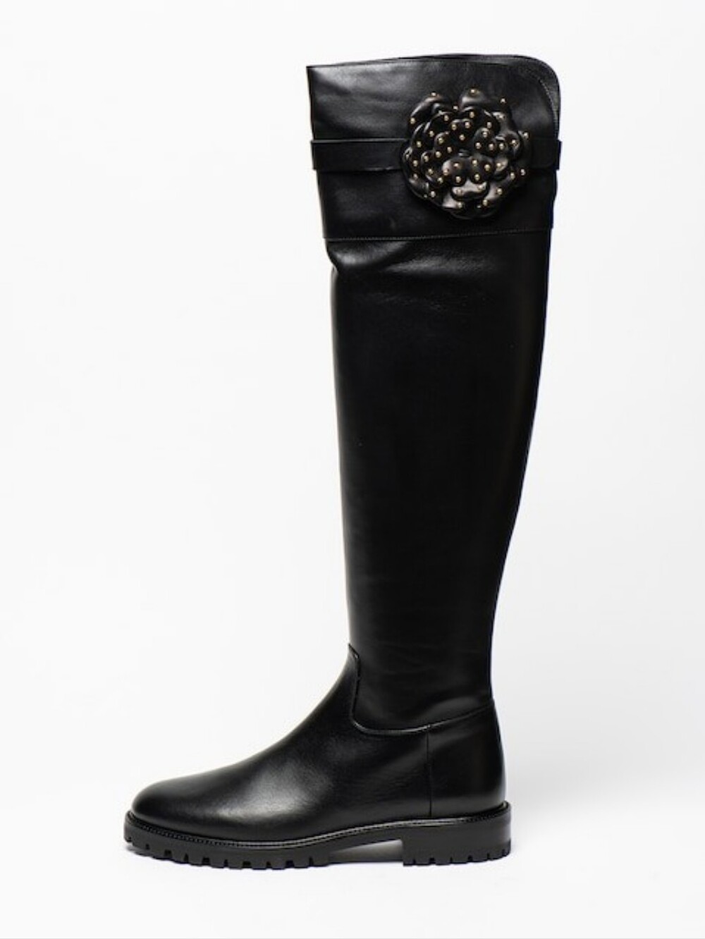 Twinset ZMilano  Over-the-Knee 100% Leather Boots with Studded Floral Accent